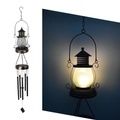Solar powered bronze moon wind chime with warm LED garden lantern and metal tubes - Oil Lamp Wind Chime