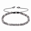 Adjustable grey marble stone beaded bracelet with silver decorative metal spacers - Grey Marble Pattern Stone Style (10)