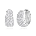 Elegant S925 sterling silver hoop earrings with pavé white zircon in silver finish - Platinum Color