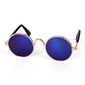 Retro rose gold metal round sunglasses for pets with reflective blue lenses - Blue Reflective Round