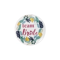 Floral round Team Bride tinplate badge with colorful wreath design for wedding parties - Green Wreath Team Bride