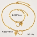 Golden heart pendant necklace and bracelet set with spliced chain and tassel detail - Gold Heart Necklace Bracelet Set (KS228137-KLX)