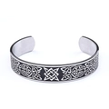 Vintage Viking roestvrijstalen open armband met zwarte Keltische knoopgravure in zilver - Viking Totem Staalkleur (AB0206)