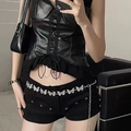 Y2K punk style silver metal waist chain featuring butterfly charms on black shorts - Silver Butterfly Pendant Waist Chain