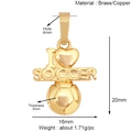 Pendentif cœur en laiton doré avec relief football et dimensions détaillées pour bijoux DIY - I ❤️ Football (Rond)