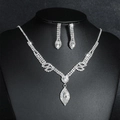 Luxury bridal jewelry set in silver finish featuring flower zircon and teardrop pendants - DTN14026282S-Silver Floral Teardrop Main Stone