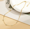 18K gold snake chain necklace featuring five rectangular light blue zircon gemstones - Necklace / Gold-White Zircon