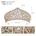 Detaillierte Größenangaben für die goldene Strass-Brautkrone mit Abmessungsetiketten - Gold (TS-J3212G)