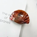 Elegant marble textured fan-shaped hair claw clip in amber and ivory tones for women - Jade Red Brown