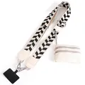 Adjustable black and white herringbone wide strap with mini pouch and silver hardware - Black and White Leaf Pattern