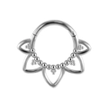 Silver marquise zircon piercing ring with heart textured petals and beaded accents - 1.2x8mm / Style 1-Steel Color