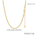 Collier chaîne torsadée en acier inoxydable doré avec fermoir mousqueton - 3mm Largeur 44+5cm Longueur Or (KN237059-K)