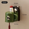 Wall-mounted dark green toothbrush holder set with leopard print cup for bathroom - Retro Green (Single Cup Set)