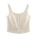 Chic cream white satin tank top with front buttons, minimalist summer style flat lay - S / Off White