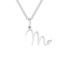 Silver letter M pendant necklace with heart detail on a delicate stainless steel chain - Letter M (M-Silver) / Steel Color