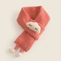 Cozy coral orange knit baby scarf featuring a cute cloud patch and white pom-pom details - Orange