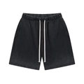 Men's vintage dark grey washed cotton shorts with drawstring waist and knit texture - S / Shorts - Washed Black