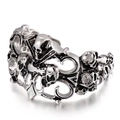 Gothic skull open ring in antique silver finish with punk style cutout details - Multi-Skull Hollow Pattern Ring (KB49362-D)