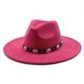 Stylish rose pink suede wide brim fedora hat with a black studded band for men and women - M (56-59cm) / Rose Red