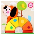Wooden 3D rainbow dog puzzle for toddlers with colorful arched blocks on wood base - Dog