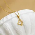 Golden heart necklace in titanium steel with sparkling zircon accents on white stone - No. 4 N0111 Gold