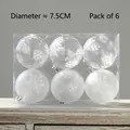 Set di 6 palline di Natale da 7,5cm trasparenti e opache con fiocchi di neve in scatola PVC - Stile C 7.5cm (Confezione da 6)