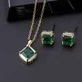 Elegant gold titanium heart necklace and earrings set with emerald green square gemstones - Gold Square Green Gemstone Set (W)