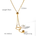 Detalle de collar de cadena de serpiente dorada ajustable con perla de 1,2 cm y tallas - Estilo de Perla Dorada (HC-N40212)