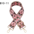 Close-up of adjustable ethnic floral embroidery bag strap with gold metal hooks - B10-11/Gold