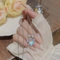 Silver 18K titanium necklace with heart opal pendant and delicate bow detail - X327 Silver Bow Opal Heart