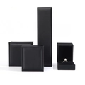 Matte black PU leather jewelry box set for rings and necklaces on white background - Single Ring Box / Black (Velvet Interior)