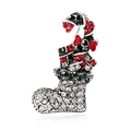 Feestelijke kerstsok broche met rode en groene strass-steentjes op een zilveren legering - Zilver Wit
