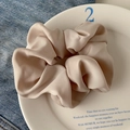 Elegant beige satin scrunchie with lace details and a premium glossy silk texture - High Satin Milky White