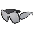 Modieuze oversized punk zonnebril met zwart montuur en zilveren spiegelglazen - Zwart Frame Zilveren Spiegelglazen