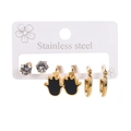 Detailed set of stainless steel earrings with Hamsa palm, zircon studs, and gold hoops - Hamsa Hand Style