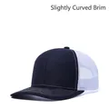 Navy and white mesh trucker hat with curved brim and contrast stitching details - Adjustable / Navy + White Mesh