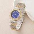 Orologio di lusso da donna con quadrante blu e cinturino bicolore con diamanti incastonati - Quadrante Blu Cinturino in Strass Bicolore (1)
