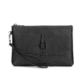 Herren-Handtasche aus schwarzem Kunstleder in Krokodil-Optik mit 3D-Krokodil-Motiv und Schlaufe - 3D Krokodilkopf Stil