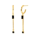 Detail of gold chain tassel earring with rectangle black zircon and C-shape hook - Gold Black Zirconia