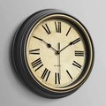 Industrial vintage wall clock with black frame and golden inner ring featuring Roman numerals - Gold Border Black Roman Dial