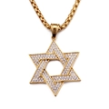Hip hop gold hexagram star pendant necklace with sparkling crystals and box chain link - Golden Iced Out Star of David Style (KN36051)