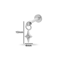 Titanium piercing stud with a silver star pendant and clear zircon, 10mm length - Four-Pointed Star Style (T2502-4# Silver Color)