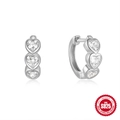 Creolen aus 925er Sterlingsilber mit drei herzförmigen Zirkonia-Steinen für Damen - Platin - Weißer Zirkonia (Herz)
