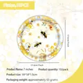 7-inch disposable bee-themed paper plates with honeybee and sunflower illustrations - 7 Inch Plates 10PCS
