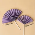 Set of five purple floral paper fan cake toppers in two sizes for wedding dessert decor - Cotton Paper Folding Fans / Lilac Purple