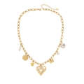 Collier à grosse chaîne dorée avec pendentifs cœur, papillon et fleur turquoise - Style Cœur Multicouche et Papillon (7#)