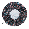 Detail of adjustable shower cap with green paisley satin and waterproof PEVA lining - Red Paisley