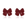 Christmas series red bowknot stud earrings with vibrant glossy enamel finish - Red Bow Stud Earrings