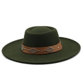 Detail of dark green wool fedora with brown leather band and silver rivet accents - M / Army Green