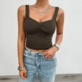 Y2K dunkelgraues, schmal geschnittenes Camisole-Top mit Twist-Detail und Rippstoff - S / Braun